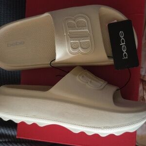 Bebe Beige Slide Sandals